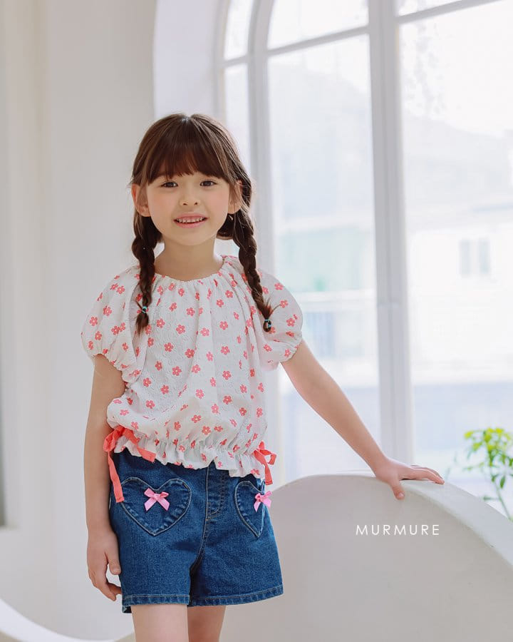 Murmure - Korean Children Fashion - #kidsshorts - Heart Ribbon Denim Pants - 6