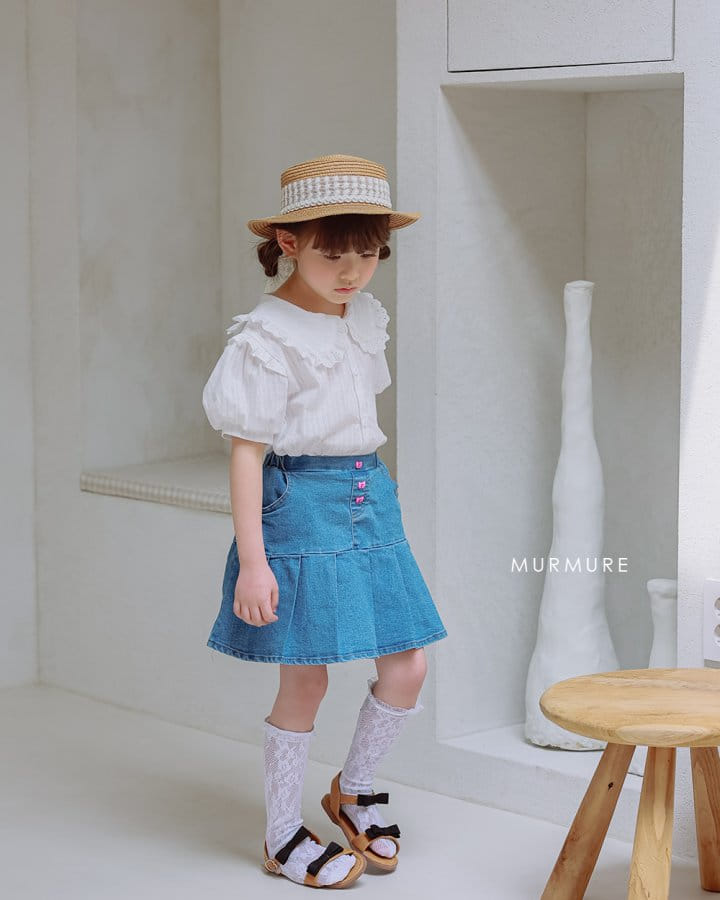 Murmure - Korean Children Fashion - #minifashionista - Ribbon Button Dneim Skirt - 2