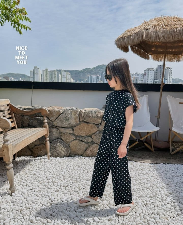 Nice To Meet You - Korean Children Fashion - #littlefashionista - Dot Shaved Ice Top Bottom Set