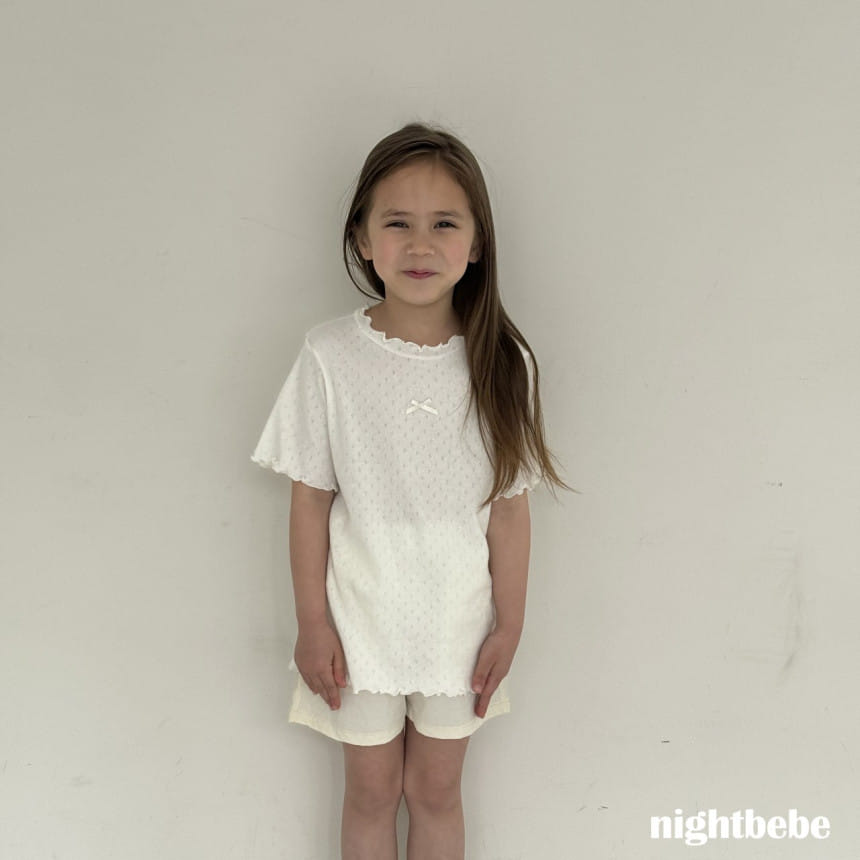 Night Bebe - Korean Children Fashion - #childofig - Eyelet Ribbon Short Sleeve Tee - 11