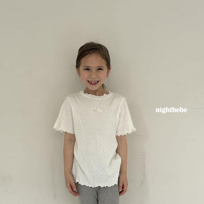 Night Bebe - Korean Children Fashion - #discoveringself - Eyelet Ribbon Short Sleeve Tee