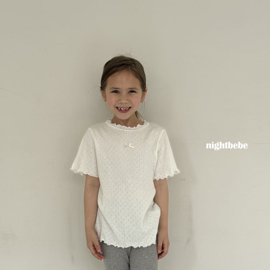 Night Bebe - Korean Children Fashion - #kidsshorts - Eyelet Ribbon Short Sleeve Tee - 3