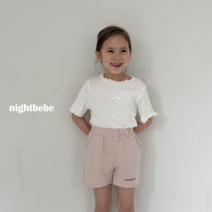 Night Bebe - Korean Children Fashion - #kidsshorts - Eyelet Ribbon Short Sleeve Tee - 4