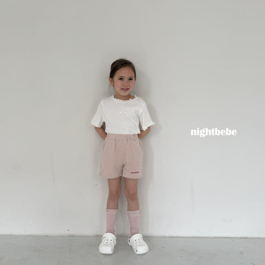 Night Bebe - Korean Children Fashion - #kidzfashiontrend - Eyelet Ribbon Short Sleeve Tee - 5