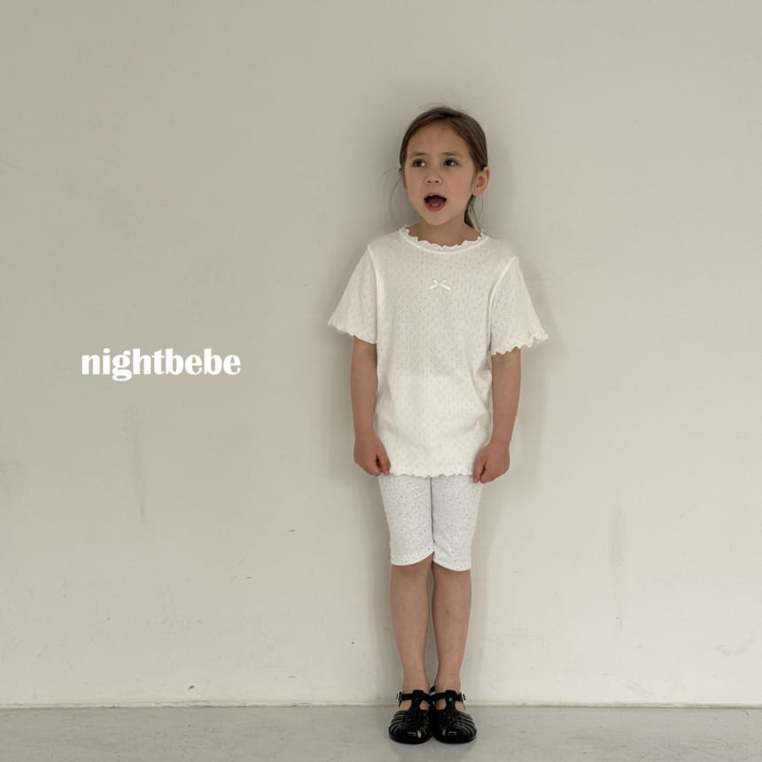 Night Bebe - Korean Children Fashion - #littlefashionista - Eyelet Ribbon Short Sleeve Tee - 7