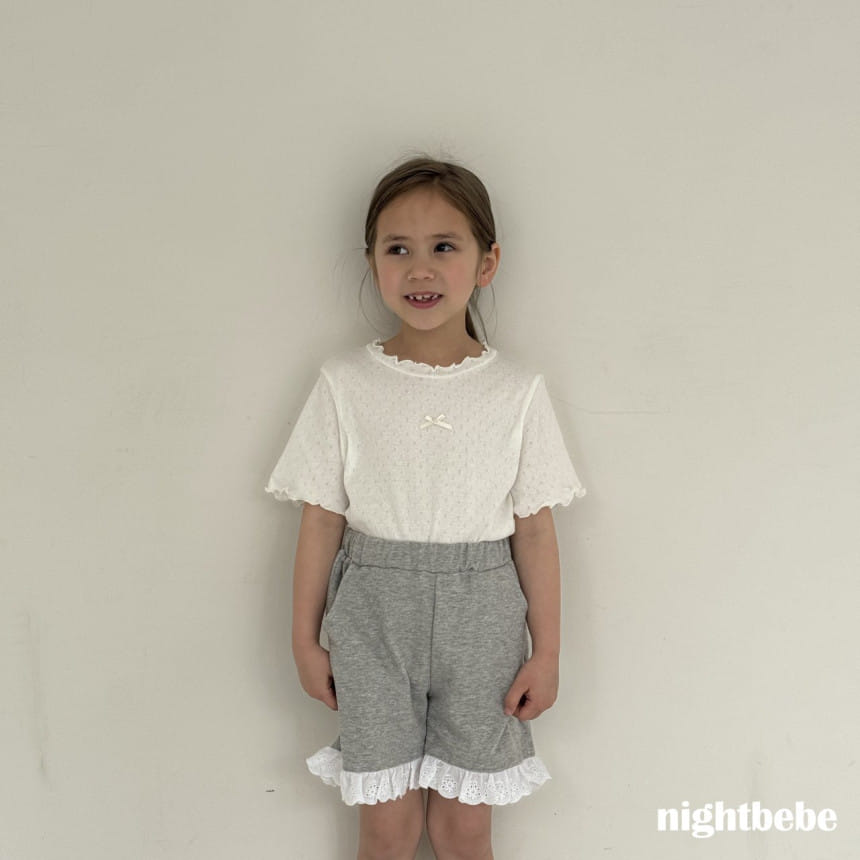 Night Bebe - Korean Children Fashion - #magicofchildhood - Eyelet Ribbon Short Sleeve Tee - 8