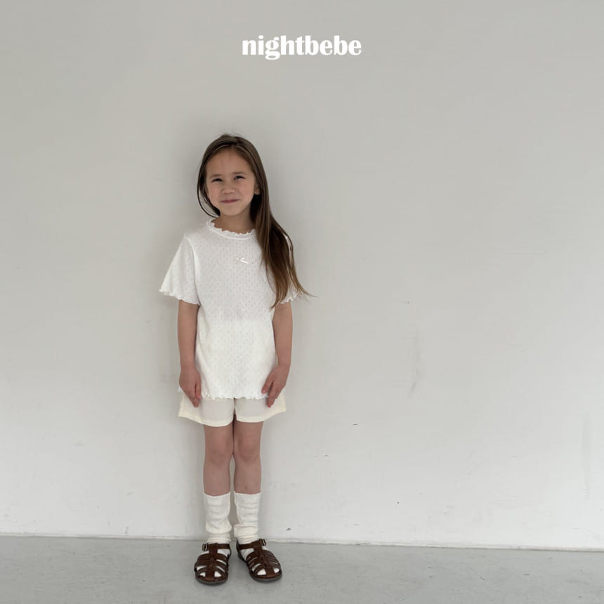 Night Bebe - Korean Children Fashion - #prettylittlegirls - Eyelet Ribbon Short Sleeve Tee - 10