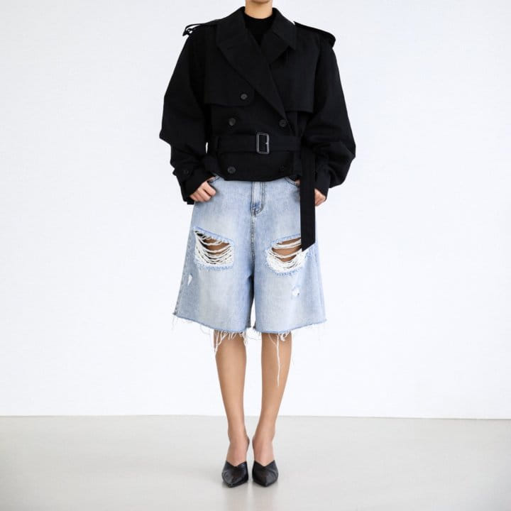 Paper Moon - Korean Women Fashion - #momslook - Oversized Cropped Trench Coat - 11