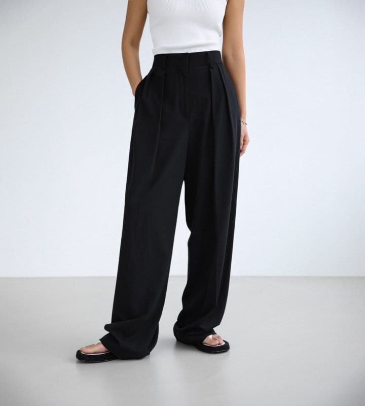 Paper Moon - Korean Women Fashion - #momslook - Low Waisted Double Pleats Wide Trousers - 3