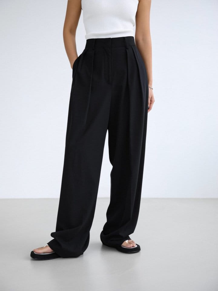 Paper Moon - Korean Women Fashion - #momslook - Low Waisted Double Pleats Wide Trousers - 5