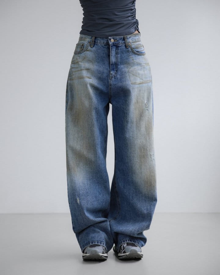 Paper Moon - Korean Women Fashion - #momslook - Dusty Mud Washed Wide Denim Trousers