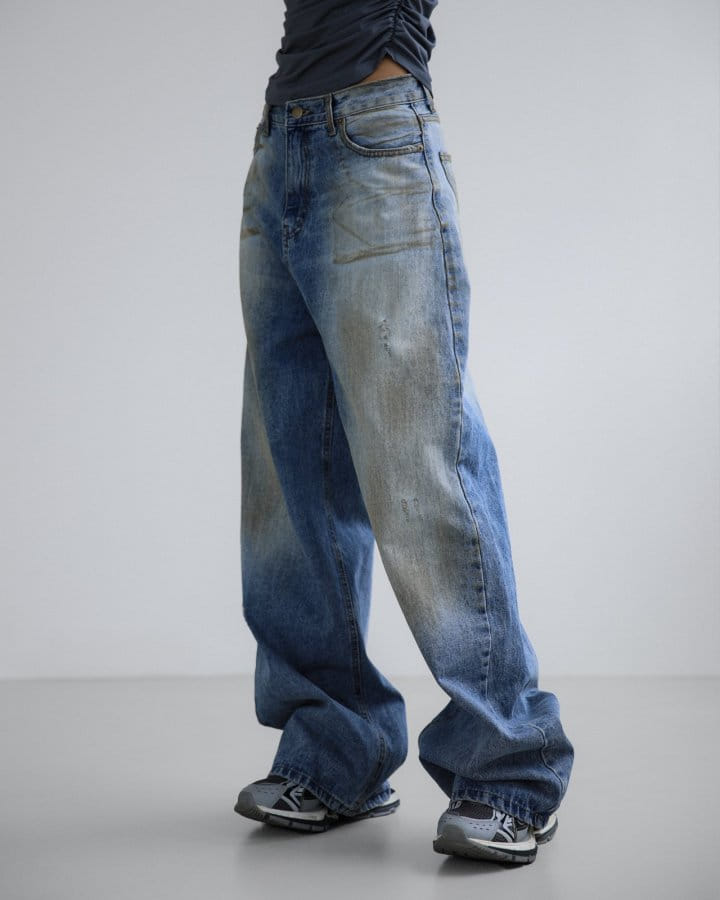 Paper Moon - Korean Women Fashion - #momslook - Dusty Mud Washed Wide Denim Trousers - 5