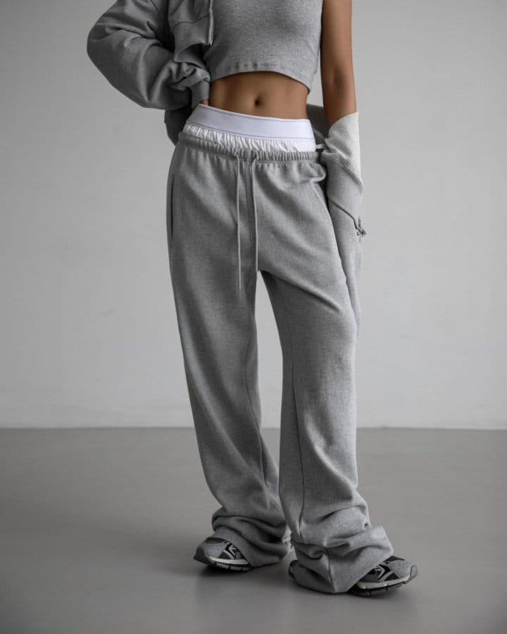 Paper Moon - Korean Women Fashion - #momslook - Underwear Layered Detail Wide Sweat Pants