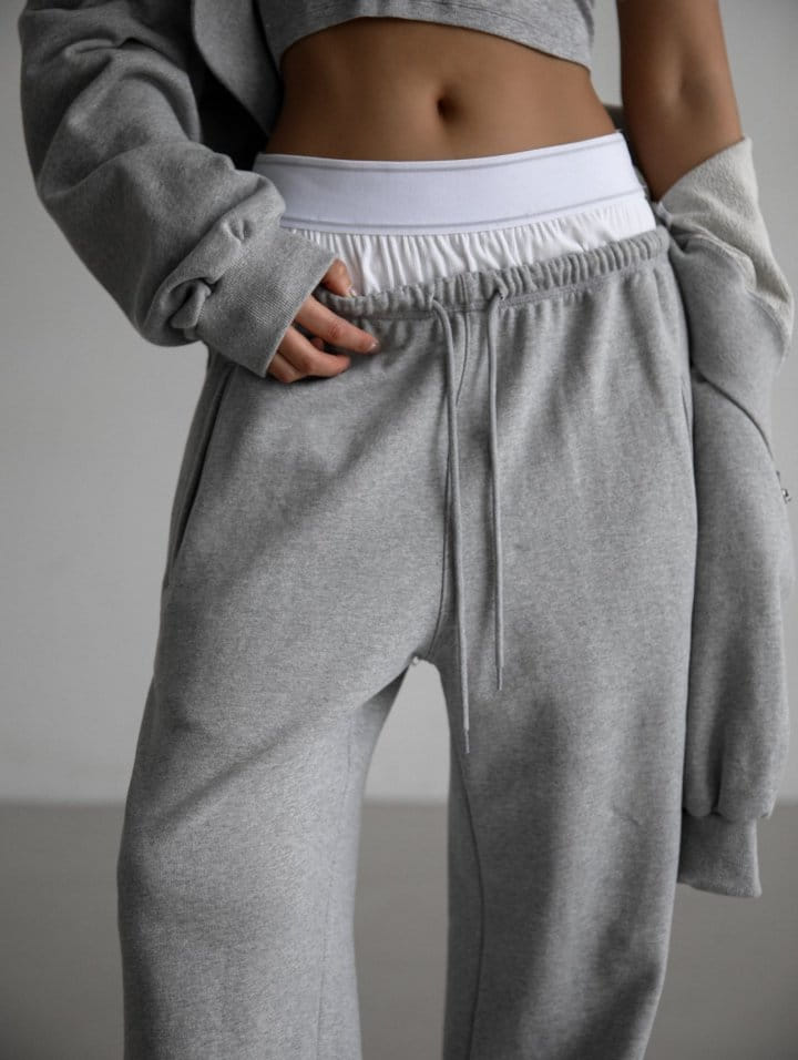 Paper Moon - Korean Women Fashion - #momslook - Underwear Layered Detail Wide Sweat Pants - 2