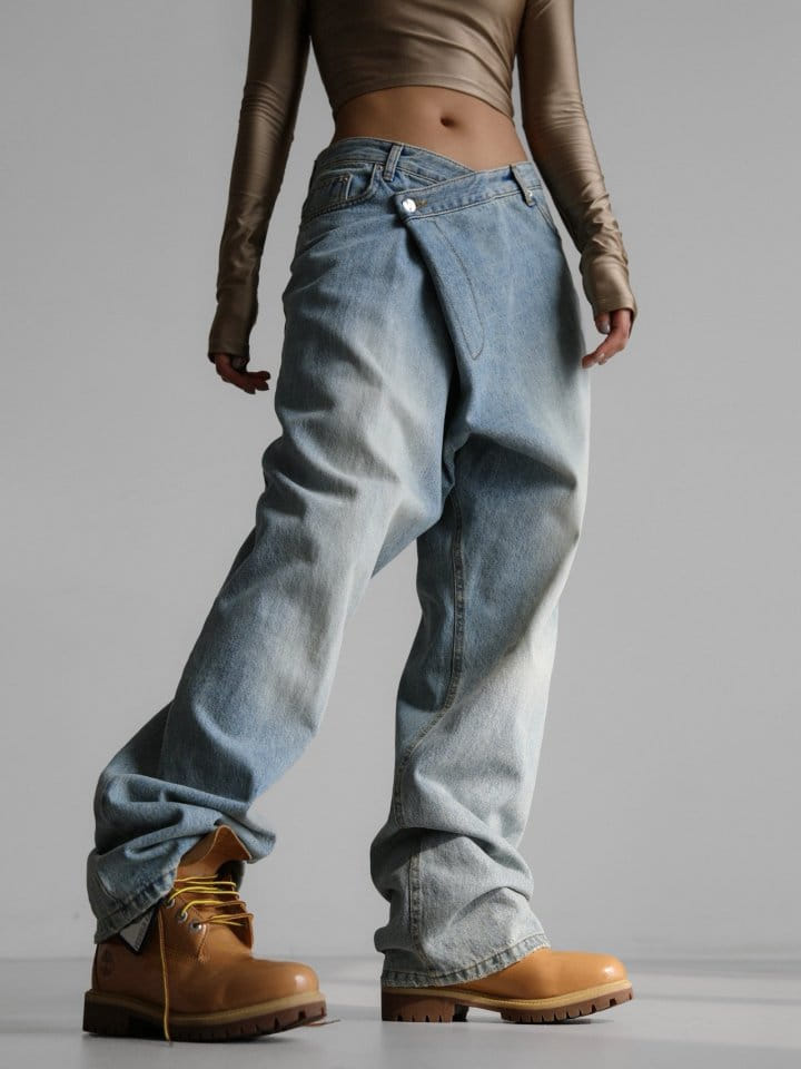 Paper Moon - Korean Women Fashion - #momslook - Wrap Detail Wide Denim Jeans - 9