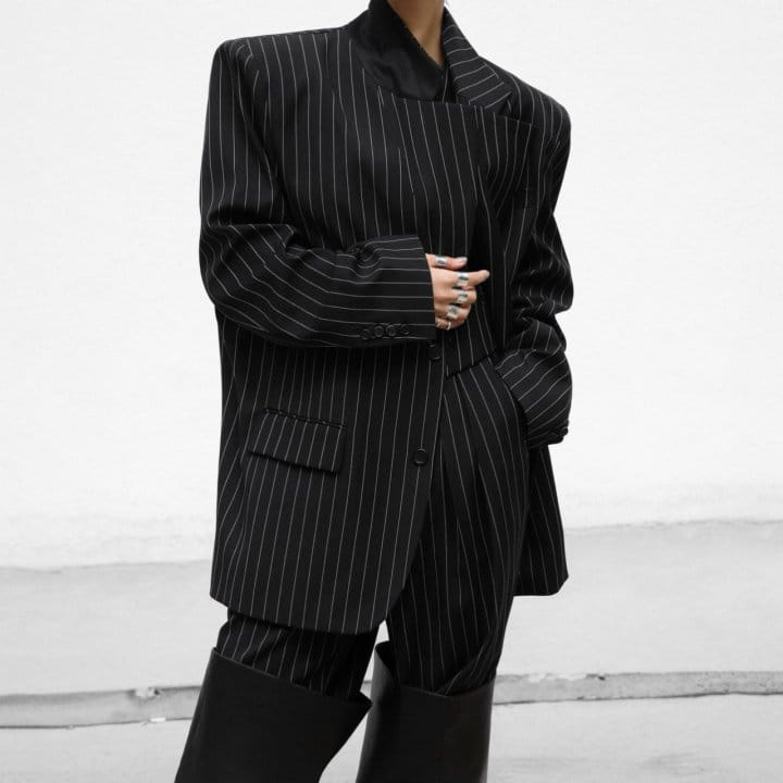 Paper Moon - Korean Women Fashion - #momslook - Wide Pin Stripe Set Up Suit Single Blazer - 10