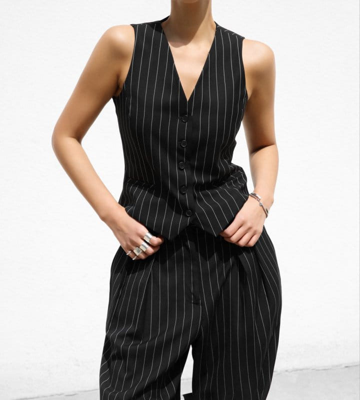 Paper Moon - Korean Women Fashion - #momslook - Wide Pin Stripe Set Up Suit Vest   - 8