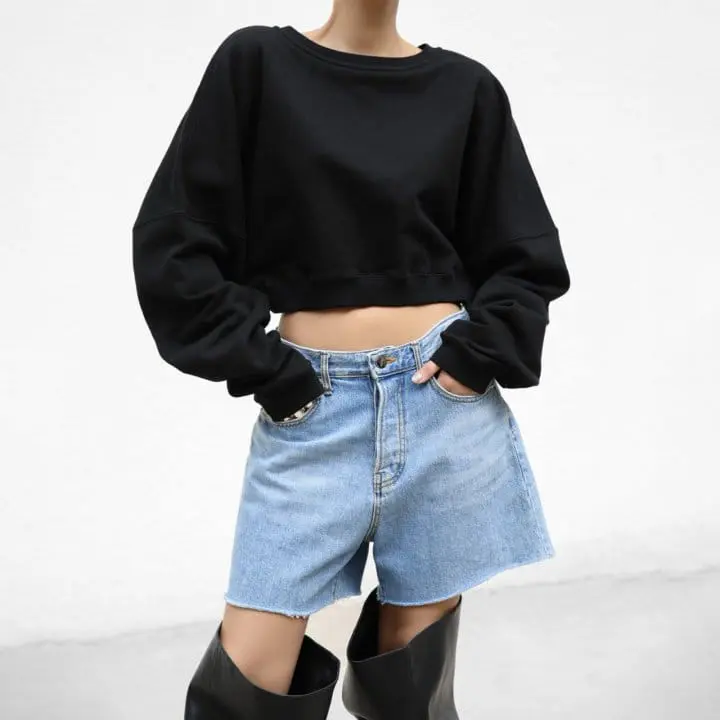 Paper Moon - Korean Women Fashion - #momslook - Back Unbalanced Cropped Detail Sweatshirt - 3