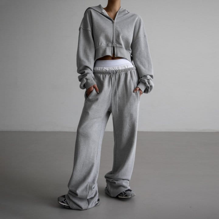 Paper Moon - Korean Women Fashion - #vintageinspired - Underwear Layered Detail Wide Sweat Pants - 5