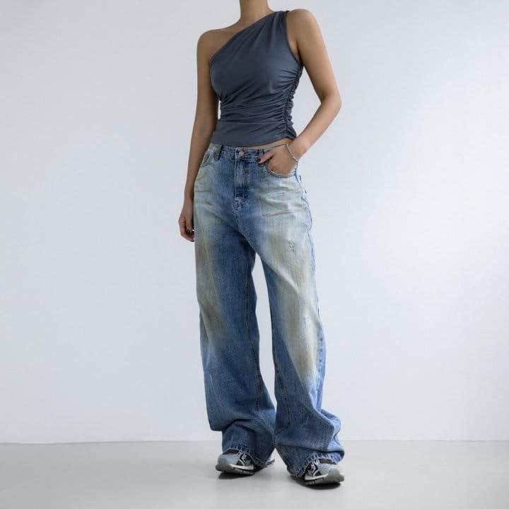 Paper Moon - Korean Women Fashion - #womensfashion - Dusty Mud Washed Wide Denim Trousers - 8