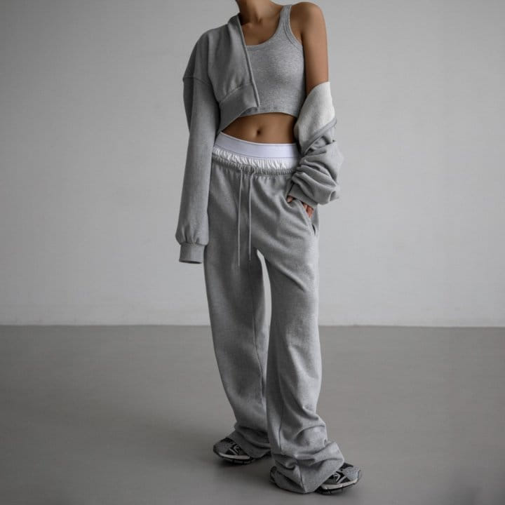 Paper Moon - Korean Women Fashion - #momslook - Underwear Layered Detail Wide Sweat Pants - 4