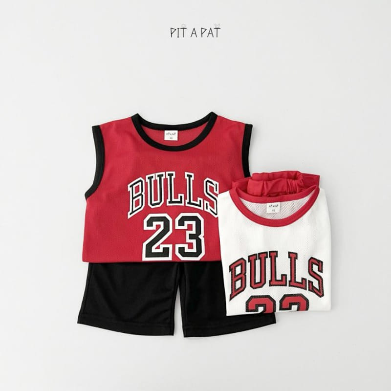 Pitapat - Korean Children Fashion - #kidsshorts - Bulls Dunk Sleeveless Top Bottom Set - 4