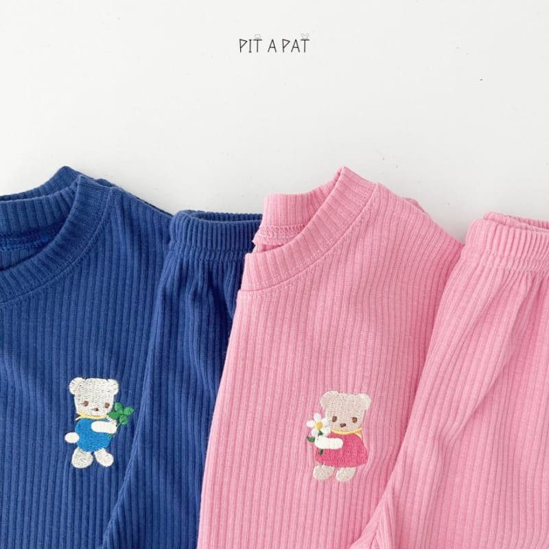 Pitapat - Korean Children Fashion - #kidsstore - Flower Bear Top Bottom Set