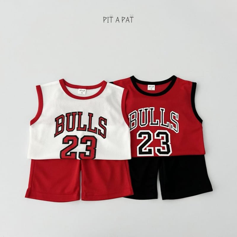 Pitapat - Korean Children Fashion - #kidzfashiontrend - Bulls Dunk Sleeveless Top Bottom Set - 5