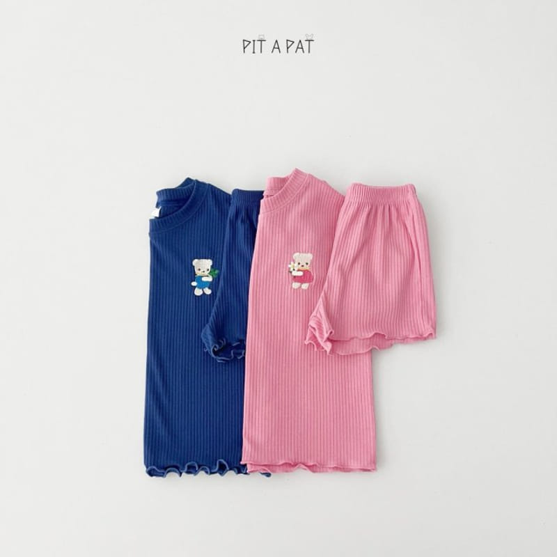 Pitapat - Korean Children Fashion - #Kfashion4kids - Flower Bear Top Bottom Set - 4