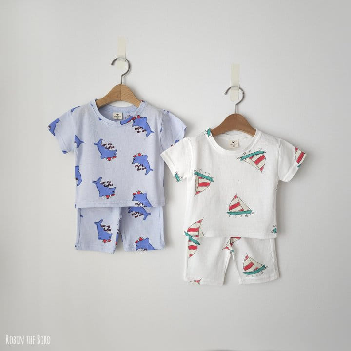 Saerobin - Korean Children Fashion - #discoveringself - Ocean Short Sleeve Top Bottom Set - 3