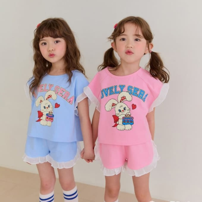 Sera - Korean Children Fashion - #magicofchildhood - Logo Rabbit Frill Top Bottom Set