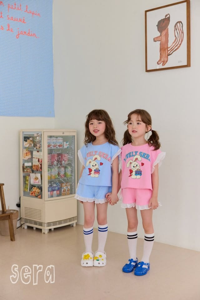 Sera - Korean Children Fashion - #prettylittlegirls - Logo Rabbit Frill Top Bottom Set - 3