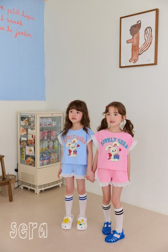 Sera - Korean Children Fashion - #prettylittlegirls - Logo Rabbit Frill Top Bottom Set - 4