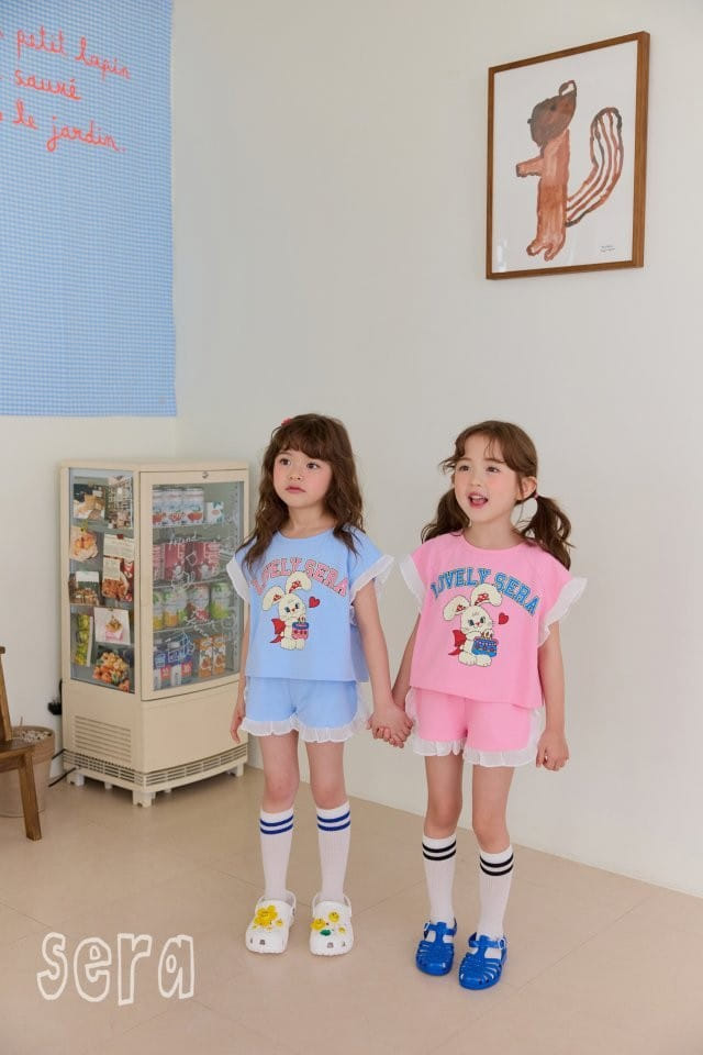 Sera - Korean Children Fashion - #toddlerclothing - Logo Rabbit Frill Top Bottom Set - 5