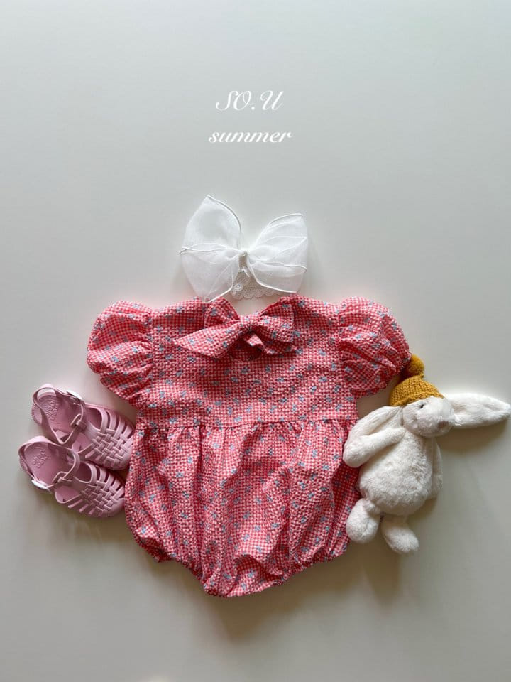 So U - Korean Baby Fashion - #babyootd - Check Ribbon Body Suit