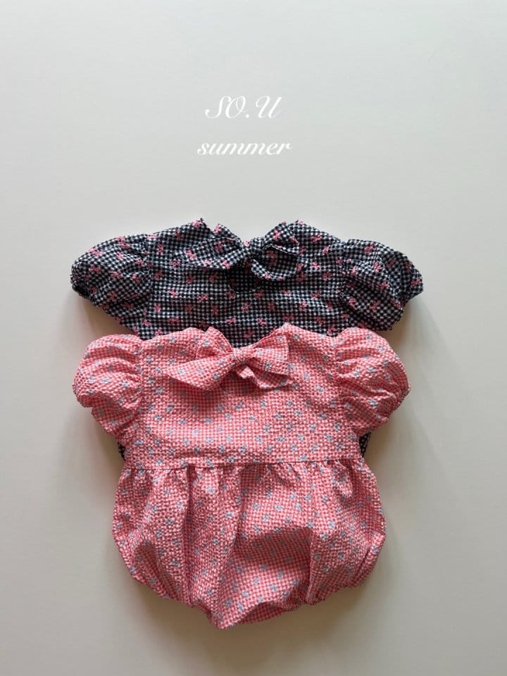 So U - Korean Baby Fashion - #babyoutfit - Check Ribbon Body Suit - 2