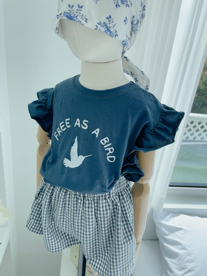 Studio M - Korean Children Fashion - #kidsshorts - Bird Paint Frill Tee - 4