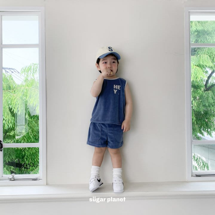 Sugar Planet - Korean Children Fashion - #fashionkids - Terry Hey Sleeveless Top Bottom Set  - 2