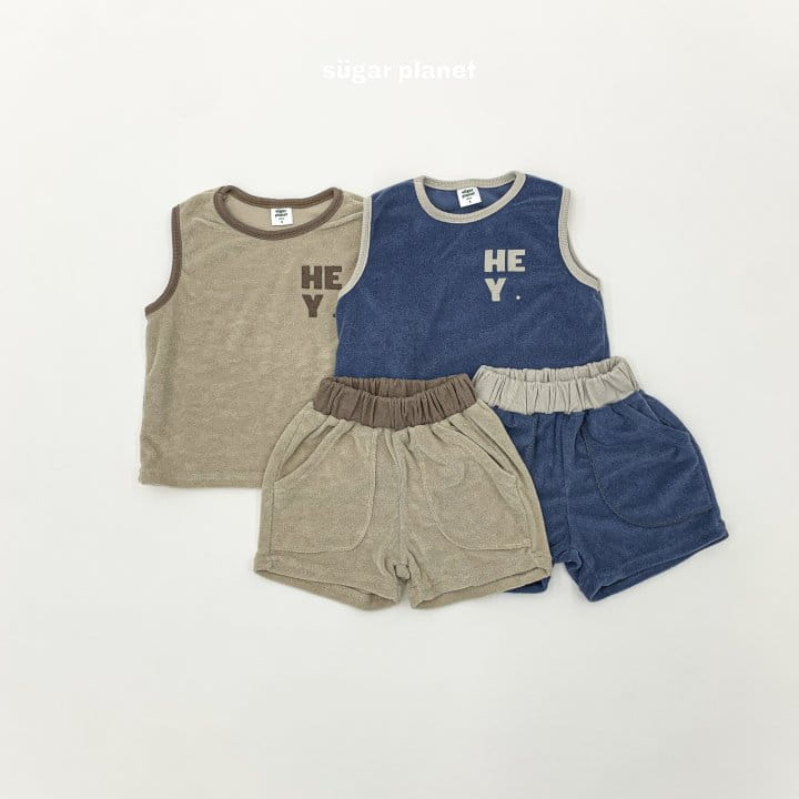 Sugar Planet - Korean Children Fashion - #kidzfashiontrend - Terry Hey Sleeveless Top Bottom Set  - 5