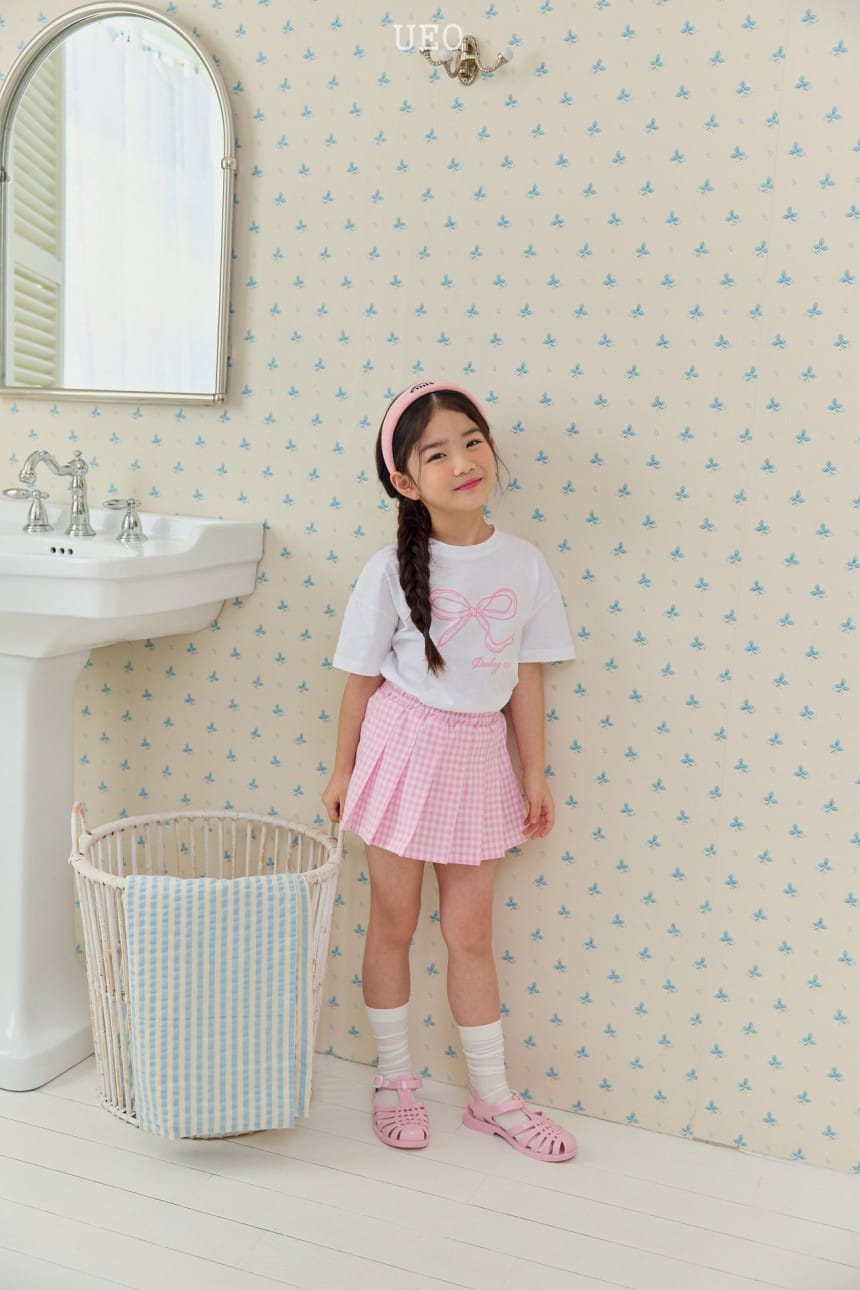 U Eo - Korean Children Fashion - #stylishchildhood - Latte Check Wrinkle Skirt - 11