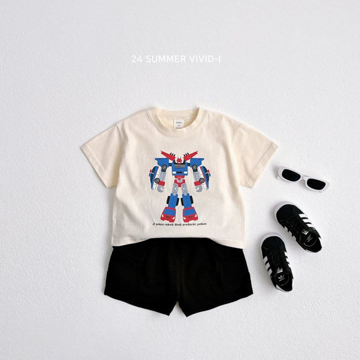 Vivid I - Korean Children Fashion - #kidsshorts - Vintage Robot Short Sleeve Tee - 10