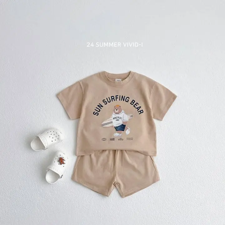 Vivid I - Korean Children Fashion - #kidsshorts - Surfing Bear Top Bottom Set - 4