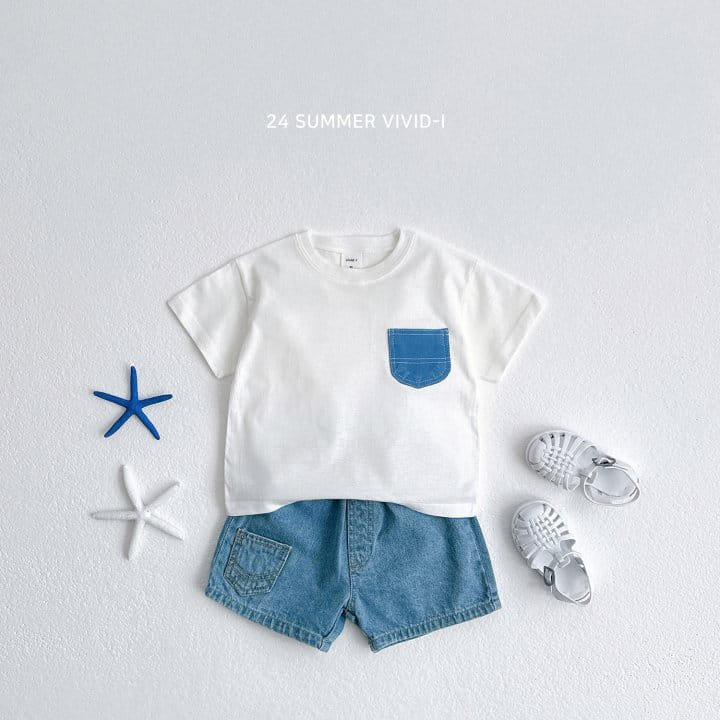 Vivid I - Korean Children Fashion - #kidsstore - Denim Pocket Short Sleeve Tee - 6