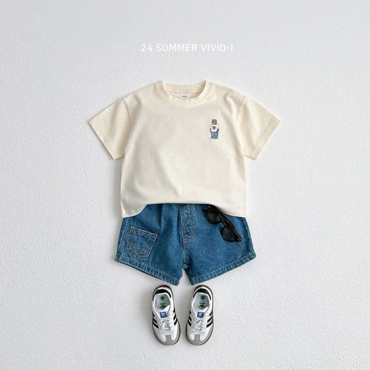 Vivid I - Korean Children Fashion - #kidsshorts - Embroidery Bear Short Sleeve Tee - 4