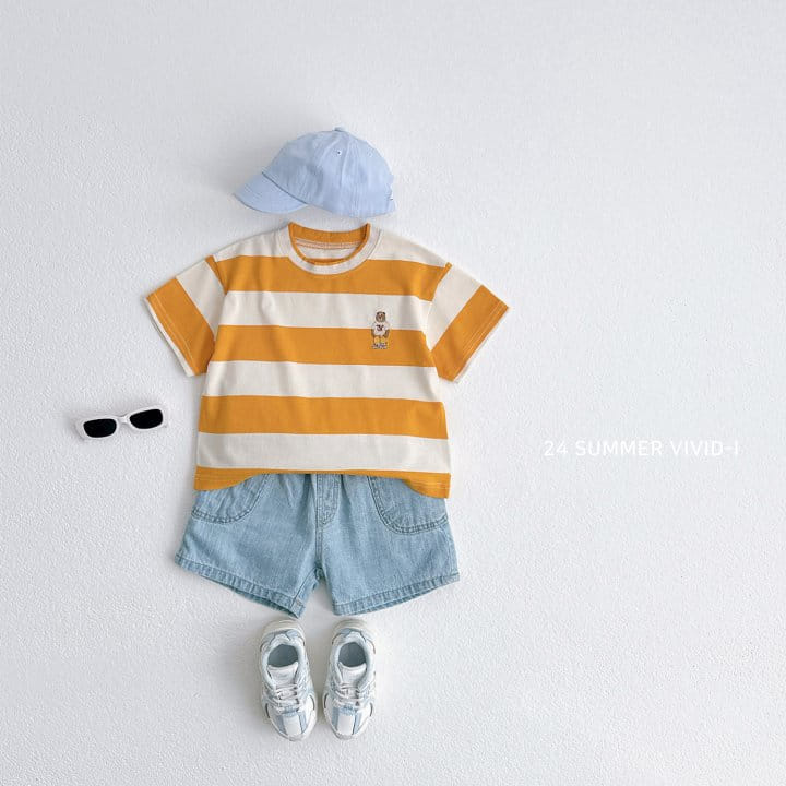 Vivid I - Korean Children Fashion - #littlefashionista - Big Line Bear Short Sleeve Tee - 9