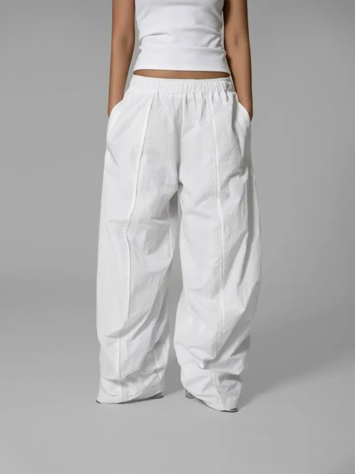 Nylon Drawstring Wide Twist Pattern Trousers