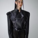 Double Zipped Detail Vegan L Buckle Belted Biker Jacket