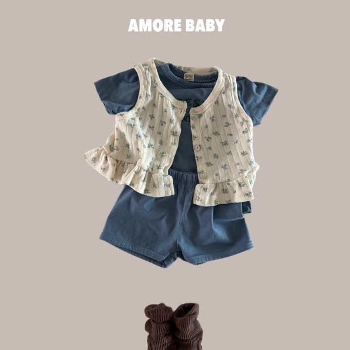 A More - Korean Baby Fashion - #babyootd - Small Flower Sleeveless Tee - 3