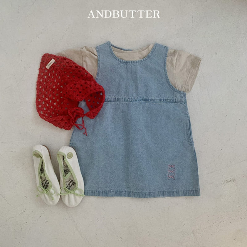 Andbutter - Korean Children Fashion - #childofig - Ribbon Denim One-Piece - 7