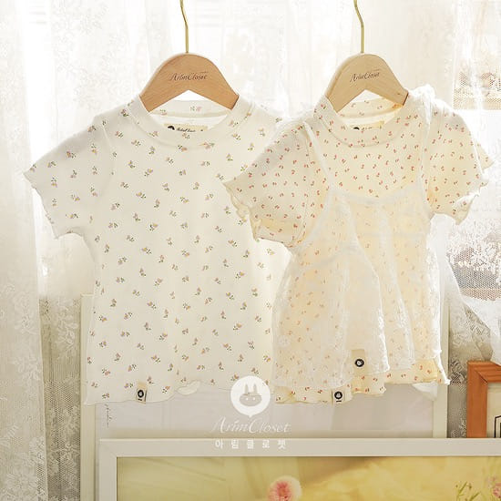 Arim Closet - Korean Children Fashion - #kidsshorts - Cute Flower Basic Baby Soft C Tee